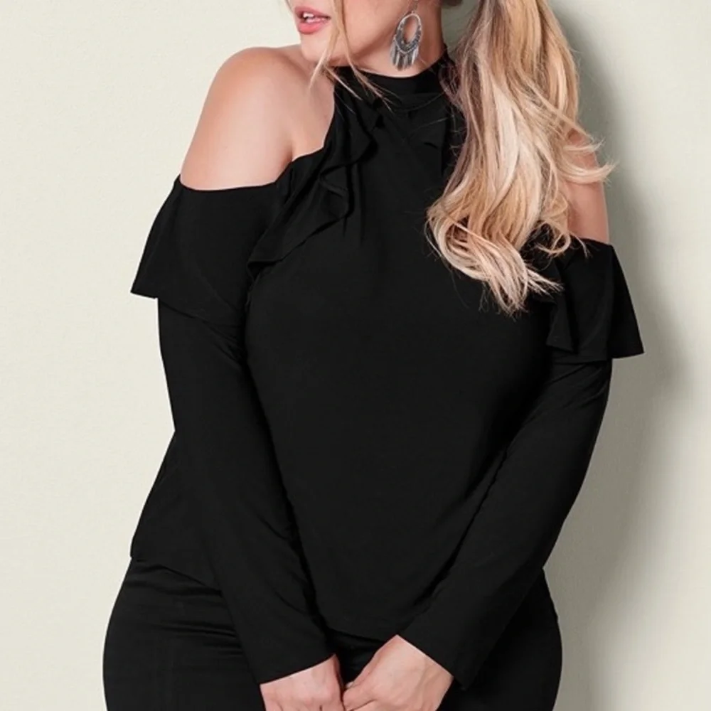 Cold Shoulder Ruffle Top - Picture 1 of 6